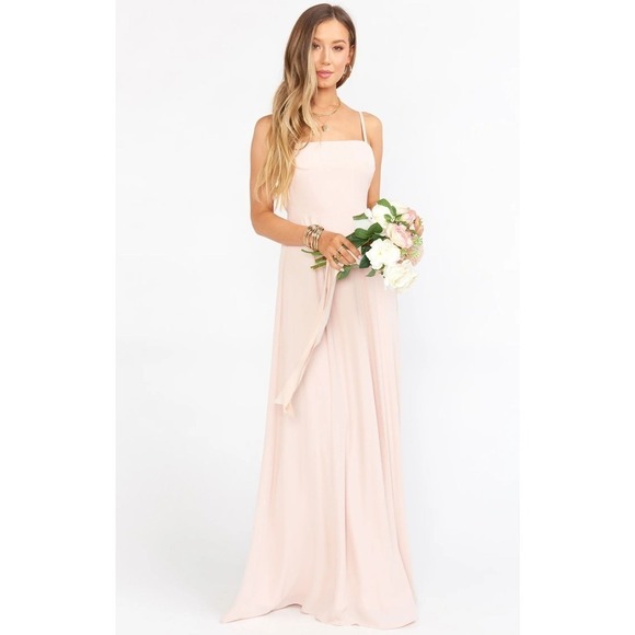 Show Me Your Mumu Lauren Tie Maxi Dress Dusty Blush Crisp L - Picture 2 of 5